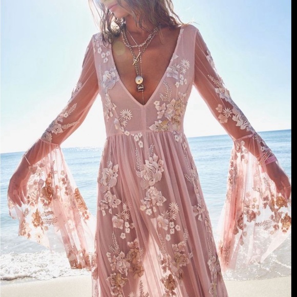 LoveShackFancy NEW Brixton Pink Lace Long Sleeve Formal Maxi Dress Size 6 - Picture 9 of 14